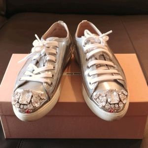 Authentic Miu Miu Crystal Embellished Sneakers